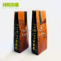 Emballages de café personnalisés avec soufflets latéraux, résistants à l'humidité, sacs noirs avec valve et fermeture éclair, emballage avec logo personnalisé