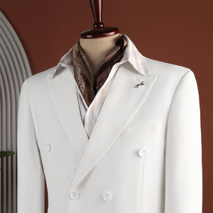 Costume de cérémonie <span class=keywords><strong>homme</strong></span> blanc croisé à col en V, coupe ajustée, 2 pièces, style italien TR, pour mariage, bal de promo, tapis rouge, sur mesure - Product Image 4