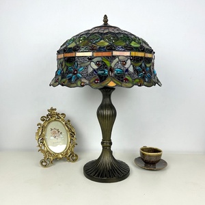 Longhuijing for 16 Inch Luxury Curved Stained Glass Dome Bedside Lamp Flexible Floral Design Mediterranean Style AC <b>Lighting</b> - Product Image 3