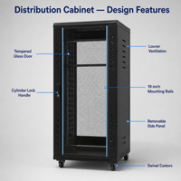Gabinete de Servidor 24U de 19 Pulgadas, Rack de Red de Acero Laminado en Frío con Puerta de Vidrio y Ruedas para Centro de Datos, Fabricado en Chapa Metálica