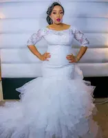 Большие размеры в африканском стиле Русалка свадебное платья для женщин 2022 с коротким рукавом многослойное каскадными оборками платье Русалочки для девочки Свадебные платья