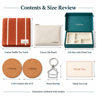 Coffret Cadeau Personnalisé Thanksgiving pour Nouveau Nicheur : Essuie-tout en Coton, Sous-verres en Liège, Porte-clés Métallique, Pochette en Toile – Idéal pour Agent Immobilier et Client