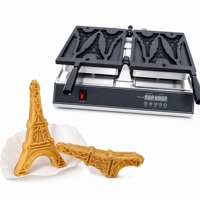 Gaufrier électrique professionnel JTS en forme de Tour Eiffel, réversible, antiadhésif, 1700W, contrôle numérique, 3 empreintes, avec minuterie et arrêt automatique