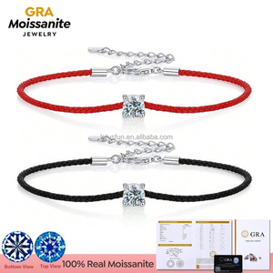 GRA Certified 0.5CT D Color Moissanite Real 925 Sterling Silver <strong>Red</strong> Black String Charm <strong>Bracelet</strong> Women Classical Style Jewelry - Product Image 1