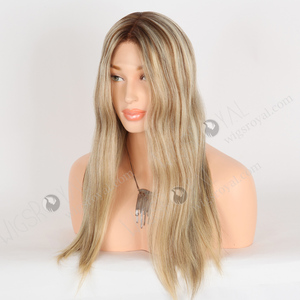 Commercio all'ingrosso più realistico Stock capelli umani parrucche caucasico sorprendente 18 pollici radici più scure biondo con riflessi marroni - Product Image 2