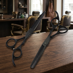 Ciseaux de coiffure professionnels japonais en acier inoxydable noir, haute teneur en carbone J2 440B, manuels, pour effilage et usage chirurgical - Product Image 3