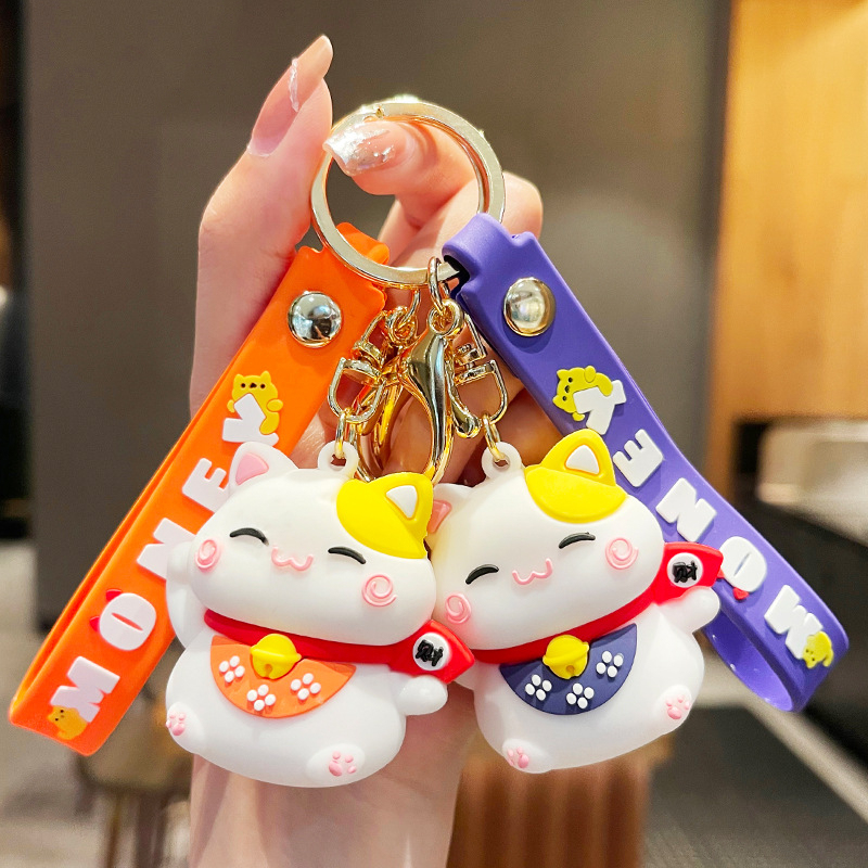 Japanese Maneki Neko Lucky Cat Keychain - Fortune Beckoning Cat Key Ring, Red, Feng Shui Gift - View #6