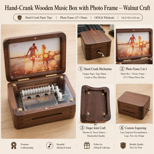 Caja <span class=keywords><strong>de</strong></span> <span class=keywords><strong>música</strong></span> navideña <span class=keywords><strong>de</strong></span> metal con manivela, marco <span class=keywords><strong>de</strong></span> fotos, tira perforada, movimiento personalizado, grabado OEM, venta al por mayor, <span class=keywords><strong>música</strong></span> personalizada - Product Image 2