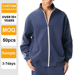 Veste zippée décontractée tendance rayée personnalisable 340G, style preppy, streetwear, sweat-shirt, vente en gros - Product Image 1