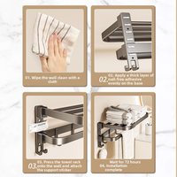 Ensemble d'accessoires de salle de bain 6 pièces, kit adhésif sans perçage pour porte-serviettes et étagère, construction en aluminium et acier au carbone pour la maison et l'hôtel