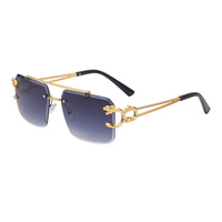 2025 pas cher mode Vintage léopard tête Double pont élégant sans monture lunettes de soleil UV400 Protection femmes lunettes de soleil