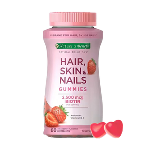 Biotina para el Crecimiento del Cabello, Piel y Uñas, Antienvejecimiento, Colágeno, Mejora la Vista, Productos de Belleza, Vitaminas en Gomitas para Adultos, Sabor a Fresa - Product Image 1