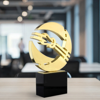 Placa de Trofeo de Aniversario Redonda Moderna Personalizada, Chapada en Oro, con Base de Cristal Negro para Adornos de Escritorio
