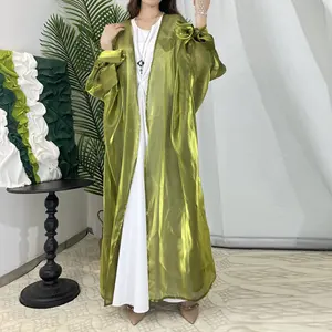 Großhandel Dubai Abaya 2024 EID luxuriöse islamische Kleidung für muslimische Frauen bescheidenes Kleid Fledermausärmel Kimono glänzend offene Abaya