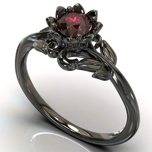 Anillos de Estilo Gótico Retro con Flores en Negro Metálico de ZhuQian, Anillos de Moda para Mujer con Circonita Roja, Joyería de Bruja Misteriosa - Product Image 4