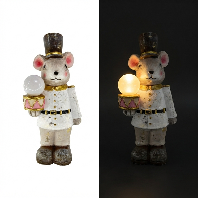 Three Colors Optional Light-Up Christmas Nutcracker Soldier Mouse Figurine, Magnesium Oxide Crafts Factory Direct Holiday Gift