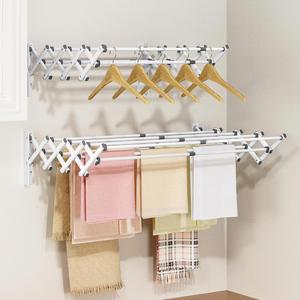 Factory Price Heavy Duty Foldable Aluminum Coat Towel <b>Rack</b> Wall Mounted Extendable Single Tier Bathroom Cleaning Clothes Airer - Product Image 1