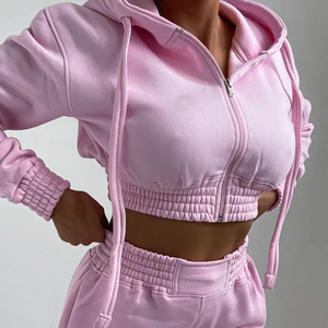 Ensemble de survêtement pour femmes avec impression personnalisée sur écran, deux pièces, sweat-shirt court et pantalon de survêtement de haute qualité, ensemble de jogging pour femmes - Product Image 3