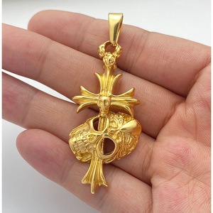 yunnique Gold <b>Cross</b> Skull Pendant Necklace Stainless Steel Men's Hip Hop Gothic Style Jewelry FY122049 - Product Image 3