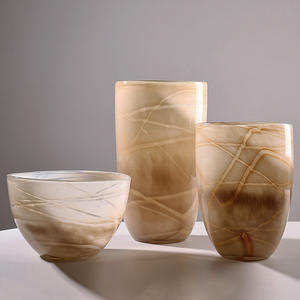 Jarrón de Vidrio Hecho a Mano de Alta Gama con Boca Ancha, Diseño Artístico Colorido Mate con Textura de Nube para Decoración de Interiores de Sala de Estar - Product Image 2