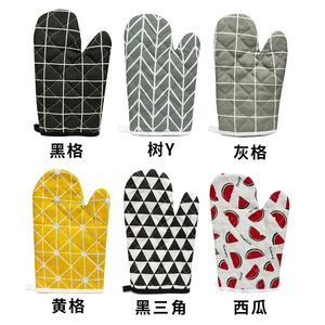 Gants de four en coton et lin épais résistants à la chaleur pour la cuisson, usage domestique, motifs variés - Product Image 1