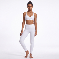 Ensemble de yoga 2 pièces pour femme, personnalisé, couleur unie, taille haute, effet push-up et gainant ventre, avec brassière de sport à bretelles spaghetti et leggings extensibles dans les quatre sens