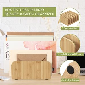 Organizador de Papel y Correspondencia de Bambú para Escritorio/Encimera, 5 Compartimentos, Porta Sobres, Alfombrilla Antideslizante para Hogar, Oficina, Escuela, Documentos - Product Image 4