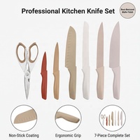 Ensemble de couteaux de cuisine en acier inoxydable durable et écologique, 7 pièces, manches colorés, couteau Santoku, ciseaux pour la cuisine