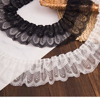 Dentelle en organza froissée rayée noire de 9 cm de large, garniture en maille, accessoires vestimentaires faits à la main, broderie DIY, col, manches, textile de maison