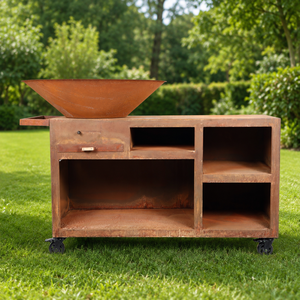 Grill d'extérieur multifonctionnel de Noël en acier Corten à bois, fourni par l'usine, avec <span class=keywords><strong>plancha</strong></span> intégrée - Product Image 3