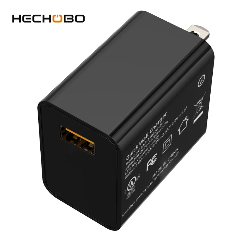 HECHOBO QC 3.0 Single Port USB Charger 18W Fast Charge Travel Adapter Wall Chargers With US Plug UL FCC For Wireless Charger 15w