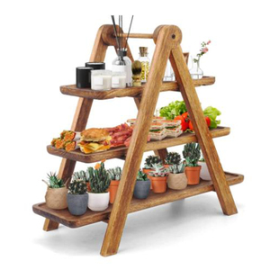 Customized 3 Tiers Wooden Serving Tray Rectangle Serving Platter Wooden Farmhouse Tray Party Serving Tray