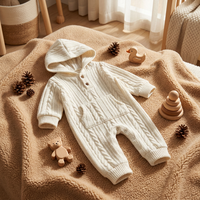 Combinaison en tricot torsadé à capuche pour bébé garçon ou fille, vêtements d'automne et d'hiver, avec poche avant, manches longues, certifiée GOTS, personnalisable OEM