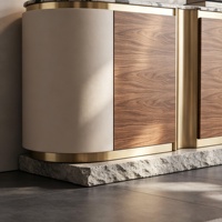 Buffet de luxe haut de gamme avec plateau en marbre, armoire de rangement intégrée, design moderne, décoration en acier inoxydable doré