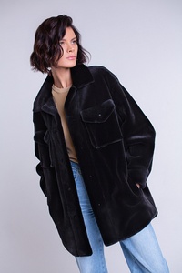 Manteau de vison personnalisé à cheveux courts décontracté hiver automne simple boutonnage col de costume manteau de fourrure de vison noir conception de chemise - Product Image 5