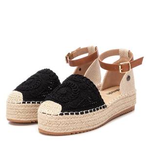 Espadrilles noires compensées pour femmes avec bride de cheville et bout tricoté - Product Image 4
