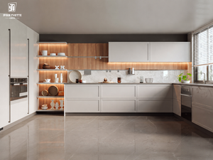 Armoires de cuisine modernes en gros avec finition grain de bois <span class=keywords><strong>et</strong></span> espace intégré pour appareils électroménagers, pour villas résidentielles, utilisation mondiale, OEM - Product Image 2