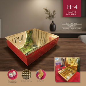 Handmade Resin <b>Hamper</b> <b>Box</b> Series 19x15 Inch Red Gold Floral Design with 20 Cavity Tray 4 Jars 2 Potli Traditional <b>Gift</b> <b>Box</b> - Product Image 3