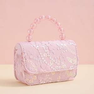 Новая элегантная детская сумка в стиле принцессы, модная квадратная сумка для девочек, сумка с жемчугом и пайетками. - Product Image 5