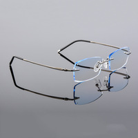 Monture de lunettes optiques sans monture pour hommes avec finition diamantée et verres de prescription à teinte dégradée