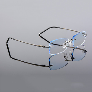 Montura de gafas sin montura de corte de diamante óptico para hombre con lentes graduadas de tinte degradado - Product Image 3