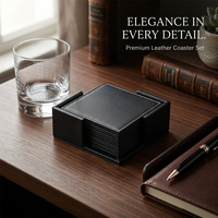 Sous-verres ronds personnalisés en cuir PU avec support, tapis isolants pour tasses à café