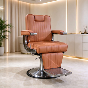 Brown <b>Leather</b> Barber <b>Chair</b> Hydraulic Salon Styling <b>Chair</b> <b>Reclining</b> Beauty <b>Chair</b> with Footrest for Barbershop - Product Image 6