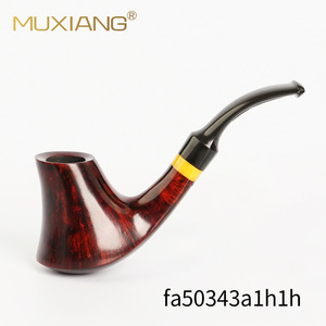 Muxiang Tobacco Pipe Bent Type Handmade From Photinia Root Burl With Yellow Band For Smoking - Product Image 1