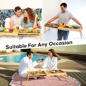 Modern minimalist wooden extendable bed table and chair, beverage and snack tray, computer <b>study</b> <b>desk</b>. - Product Image 4