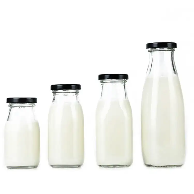 Hohe Qualität Leck Beweis 250 ml 500 ml 1L Glas Flasche Für Milch Mit Metall Twist Off Caps Lager Waren