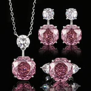 Fashion Eco-friendly Copper Wedding Jewelry <b>Sets</b> for Women 14-12mm Dried Rose Zircon Rose Cut Minimalist Elegant Bridal <b>Set</b> - Product Image 3