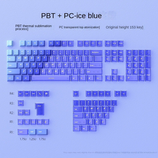 Spot Wholesale Ice Blue KeyCap Small Full Set 153 Keys PBT Sublimation PC for Mechanical Keyboard