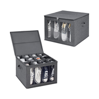Organisateur de chaussures en tissu rectangulaire gris, lot de 2, anti-poussière, séparateurs réglables, empilable, pliable, capacité de 24 paires