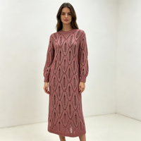 Robe longue en maille rouge Holly Midi personnalisée OEM & ODM de haute qualité pour femme, à manches longues, style pointelle, pour le loisir, vente en gros